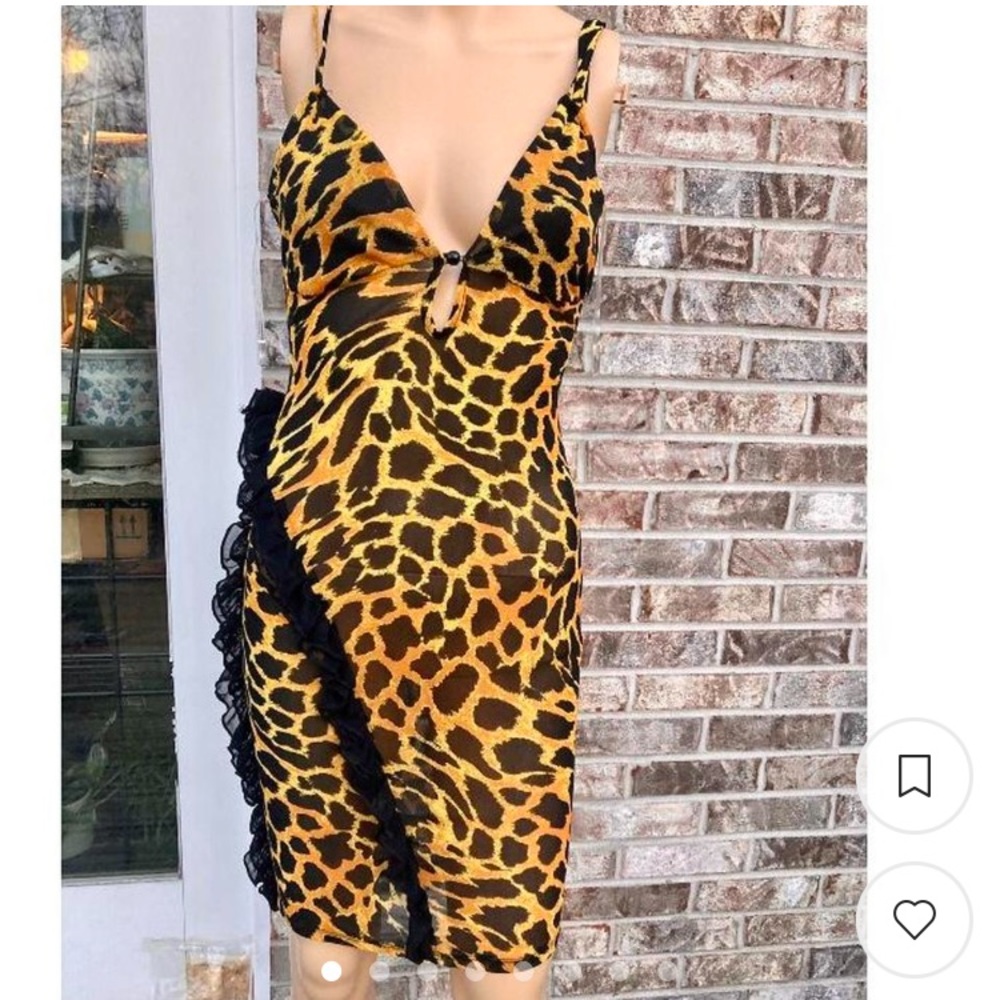 Forever 21 Cheetah Semi Sheer Bodycon Ruffle Over Dress